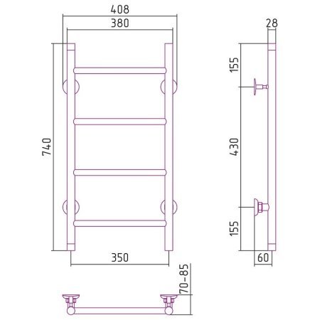Полотенцесушитель водяной Стилье Версия-НВ 74х35 хром