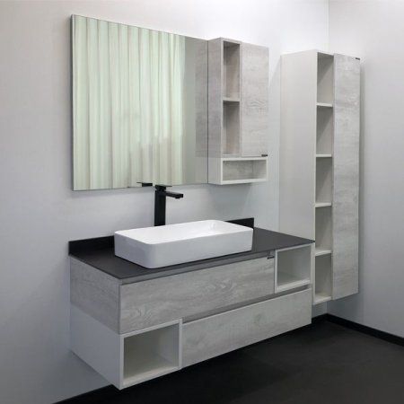 Тумба-умывальник COMFORTY "Прага-120" дуб белый с антрацитовой столешницей, с раковиной COMFORTY 78189