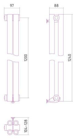 Дизайн-радиатор Сунержа Эстет 1200х97 хром (2 секции) водяной