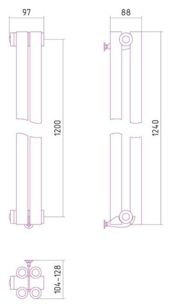 Дизайн-радиатор Сунержа Эстет 1200х97 хром (2 секции) водяной