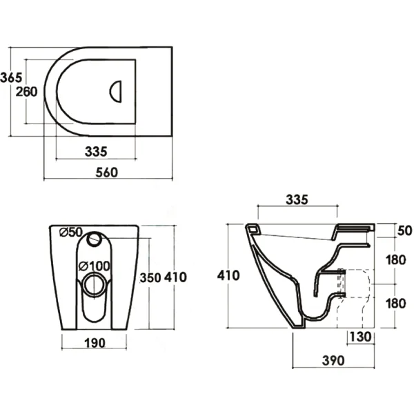 Унитаз приставной beWash Aldo BKFSR101565 безободковый, с сиденьем микролифт, черный матовый