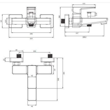 Смеситель Omnires Parma PM7430CR для ванны, хром