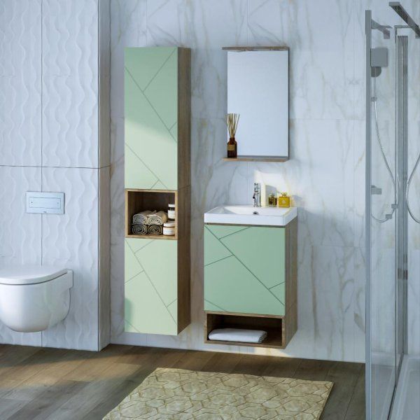 Тумба с раковиной и нишей Бриклаер КРИСТАЛЛ 50F, фисташковый/дуб гранж песочный