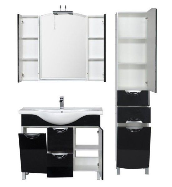 Тумба под раковину Aquanet Асти 00178240 105 черная, 1 дверца, 2 ящика, бельевая корзина