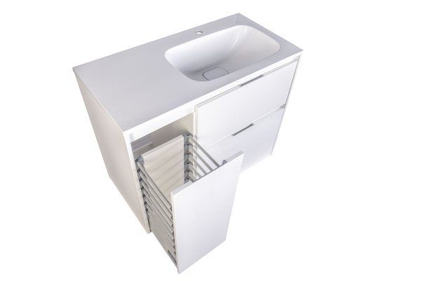 Тумба напольная "Барселона 90" правая (2 ящ.) с выкатной корзиной, Люкс белая, Plus Style Line СС-00002280