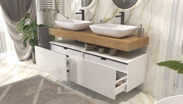 Тумба Velvex подвесная Unit 80, выс. 40, выдв. ящик, внутр. ящик, белый лед (tp.UNI.80.2Y белый глян