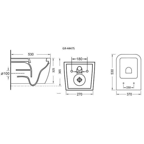 Унитаз GR-4447S (500*365*340) подвесной БЕЗОБОДКОВЫЙ с тонкой крышкой