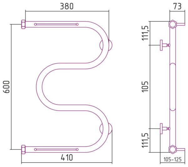 Полотенцесушитель водяной Сунержа М-образный 00-4008-6040 600x400 без покрытия