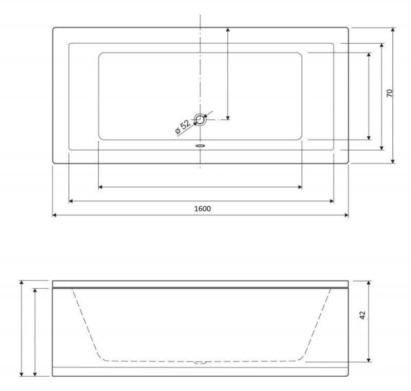 Акриловая ванна Cezares Plane PLANE-160-70-42 160x70