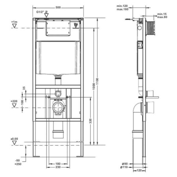 Комплект ArtCeram File 2.0 700.101.02 инсталляция + клавиша + унитаз белый