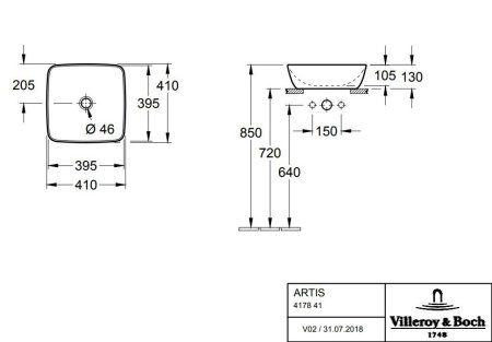 Раковина Villeroy & Boch Artis 417841BCT3 41х41 см, Macaroon желтый