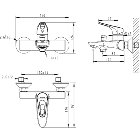 Смеситель Bravat Drop-D F648162C-01 для ванны