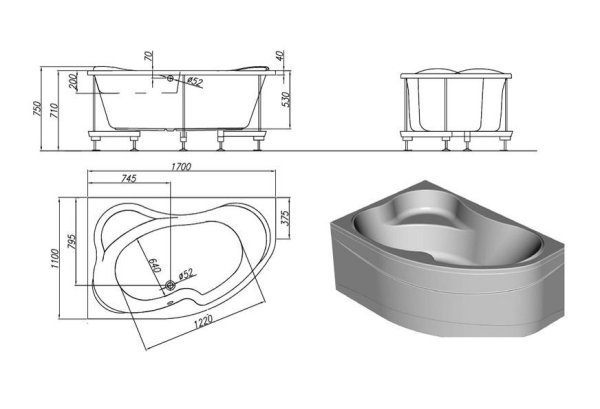 Акриловая ванна Kolpa San Lulu 170х110 R