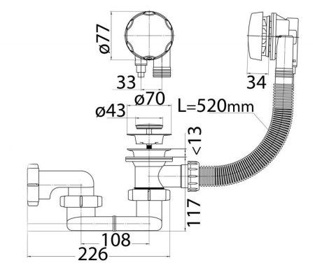 Слив-перелив Cezares CZR-STP1-01 для ванны, белый/хром