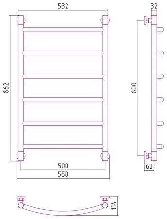 Полотенцесушитель водяной Сунержа Галант+ 051-0200-8050 800x500 состаренная латунь