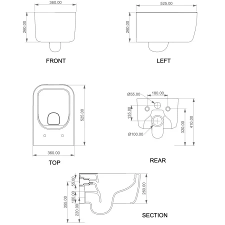 Унитаз подвесной GSG Brio BRWCSO000 безободковый, белый глянец