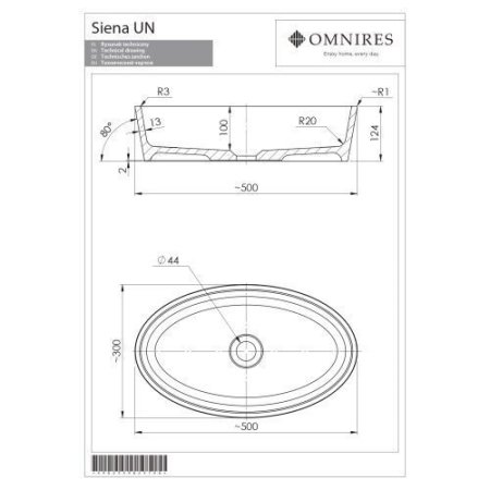 Раковина Omnires Siena BARI500UNBCP 50x30 белый, черный