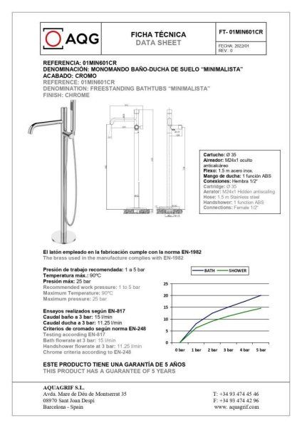 Смеситель AQG Min 01MIN601CR для ванны, хром
