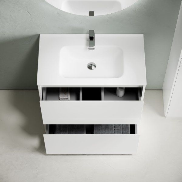 Тумба под раковину SANCOS Libra Floor напольная, 790х450х840, c двумя ящиками оснащенными доводчиками, белый глянец ,  LB80FW