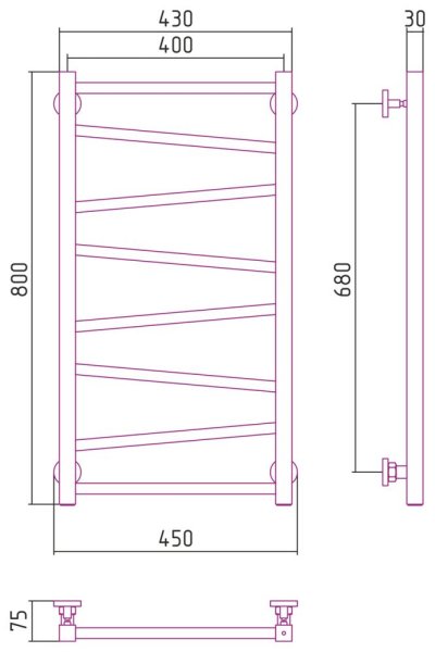 Полотенцесушитель водяной Сунержа Сирокко 00-0253-8040 800x400 без покрытия