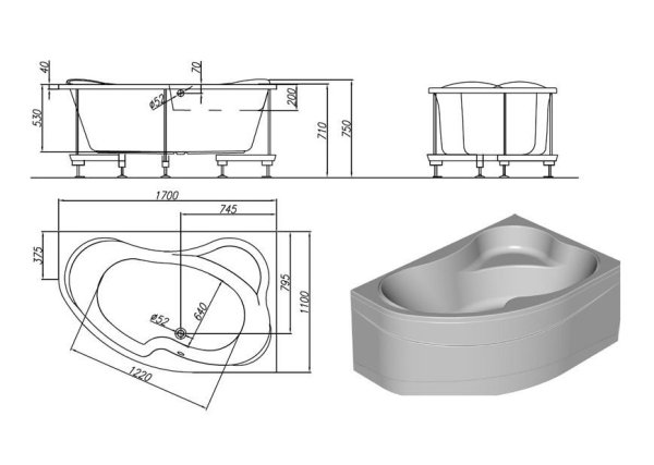 Акриловая ванна Kolpa San Lulu 170х110 L