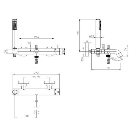 Смеситель Bossini Teo Z00723.030 для ванны, хром
