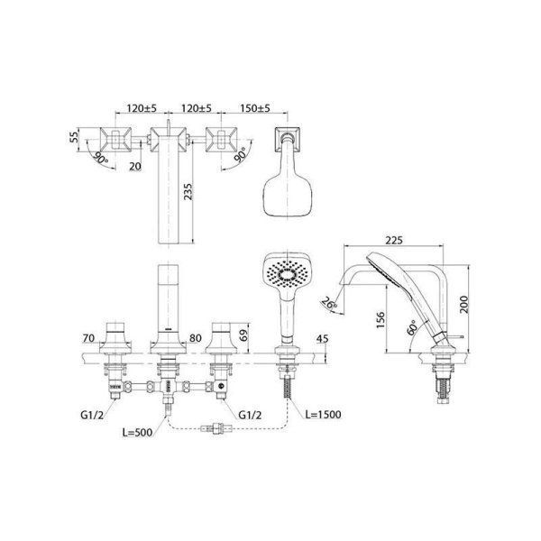 Смеситель Toto GC TBG08202R для ванны, хром