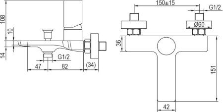 Смеситель AQG Tube 01TUB400CR для ванны, хром