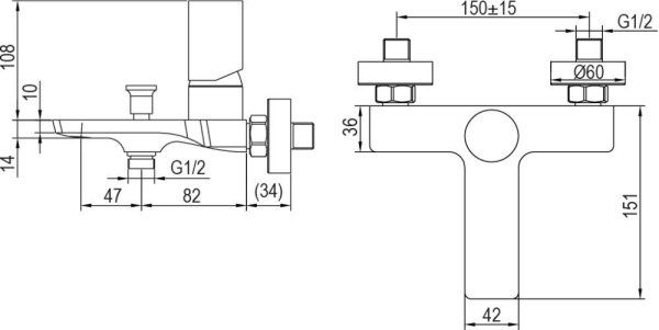 Смеситель AQG Tube 01TUB400NC для ванны, хром/черный матовый