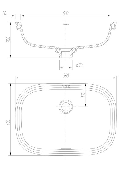 Встраиваемая прямоугольная раковина ARROW AP41008C белый