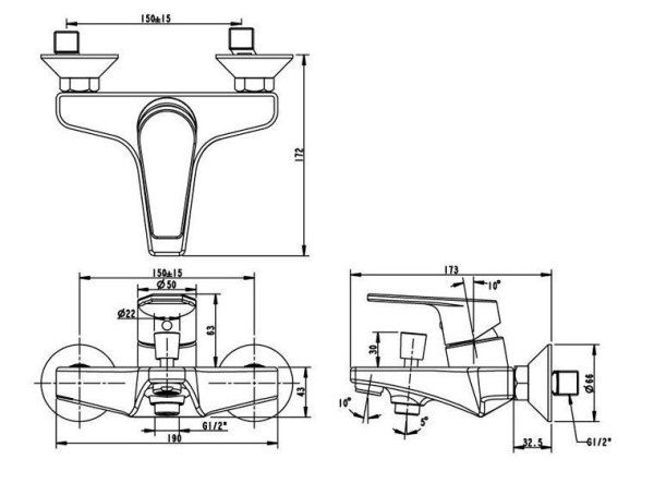 Смеситель Bravat Line F65299C-1 для ванны хром