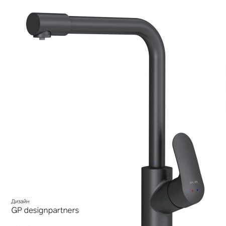 Смеситель для кухни с каналом для питьевой воды, AM.PM Like F8005722 L-излив, черный матовый