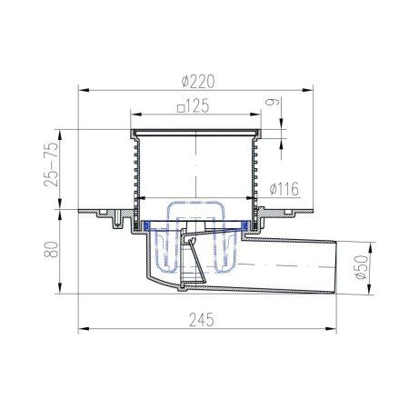 Душевой трап с решеткой Paini 125х125 мм
