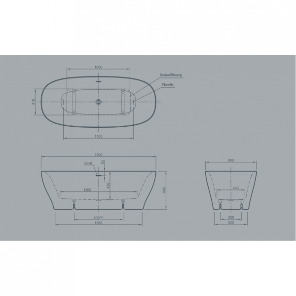 Акриловая ванна Knief Dream 0100-251 180x80 отдельностоящая, белый