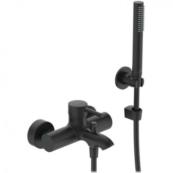 Смеситель для ванны Ideal Standard Ceraline с душевым гарнитуром, керамический картридж, черный шелк (BC270XG)
