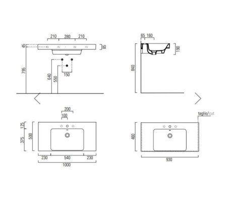Раковина GSI Nubes 9651111 100×50 белый