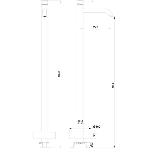 Смеситель напольный для раковины Wonzon & Woghand Stick WW-88649905-MB черный матовый