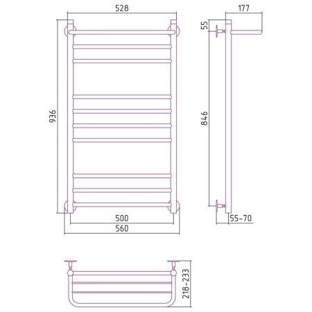 Полотенцесушитель водяной Стилье Универсал-57 100х50 с полкой, хром