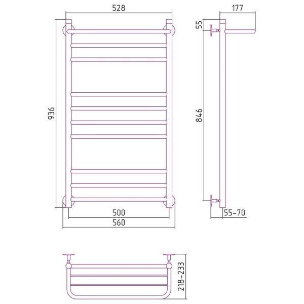Полотенцесушитель водяной Стилье Универсал-57 100х50 с полкой, хром