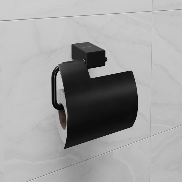 Держатель для туалетной бумаги Lemark SMOOTH LINE с крышкой, чёрный матовый (9722011)