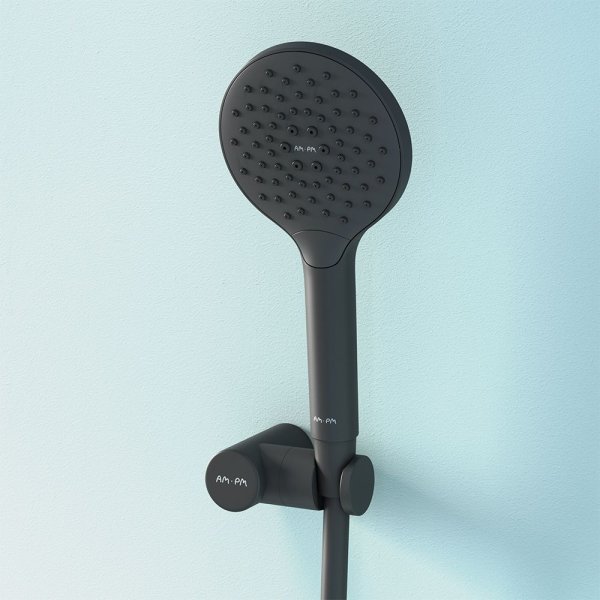 Набор: Смеситель для ванны и душа, верхний душ с держателем, душевой набор и шланговое присоединение AM.PM X-Joy FP85A1RH22, Чёрный