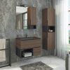 Тумба-умывальник COMFORTY "Франкфурт-75" дуб шоколадно-коричневый с раковиной COMFORTY 75E черная матовая