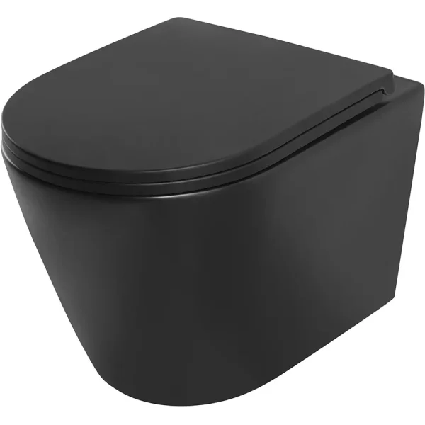 Унитаз подвесной Veconi Ando VAN-48TB безободковый, торнадо, с сиденьем микролифт, черный матовый