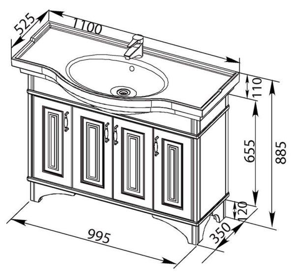 Тумба  для комплекта Aquanet Валенса 110 белый краколет/серебро