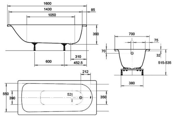 Ванна стальная Kaldewei Eurowa 311-1 160х70 см Anti-slip
