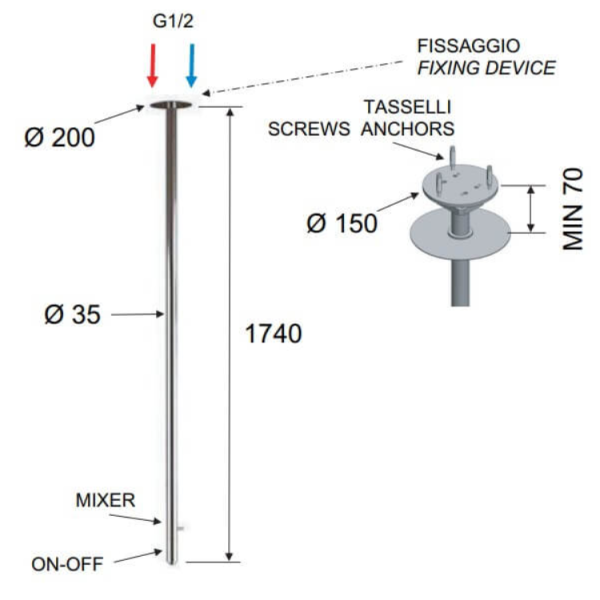 Смеситель Remer Minimal N17L потолочный для раковины, хром