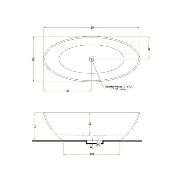 Ванна из искусственного мрамора Gruppo Treesse Carezza V308BL 180х85 белый глянцевый