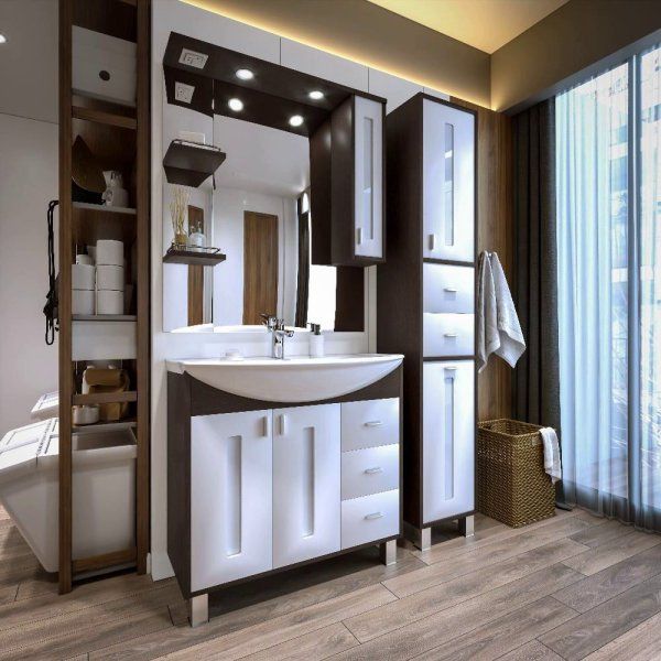 Комплект мебели для ванной Бриклаер БАЛИ 85RV, венге/белый