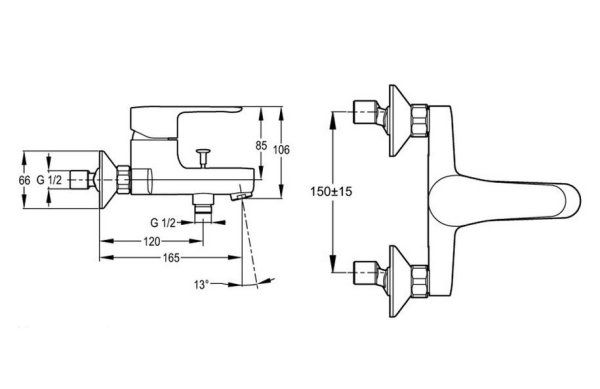 Смеситель Jacob Delafon July E16033-4-CP для ванны с душем