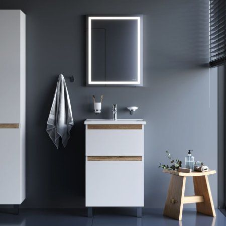 Мебель для ванной AM.PM X-Joy BK85GK 55 напольный, со смесителем для раковины, зеркалом с LED-подсветкой и аксессуарами, белый, серебристый, хром